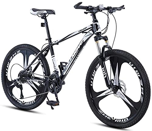 Mountain Bike : Mountain Bikes, 24 inch mountain bike male and female adult variable speed racing ultra-light bicycle three-knife wheel Alloy frame with Disc Brakes (Color : Black and white, Size : 27 speed)