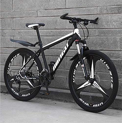 Mountain Bike : Mountain Bikes, 24-inch mountain bike variable speed off-road shock-absorbing bicycle lightweight road racing three-wheel Alloy frame with Disc Brakes ( Color : Black and white , Size : 27 speed )