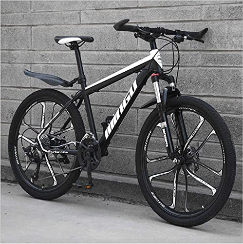 Mountain Bike : Mountain Bikes, 24-inch mountain bike, variable speed, off-road shock-absorbing bicycle, portable road racing ten-knife wheel Alloy frame with Disc Brakes ( Color : Black and white , Size : 30 speed )