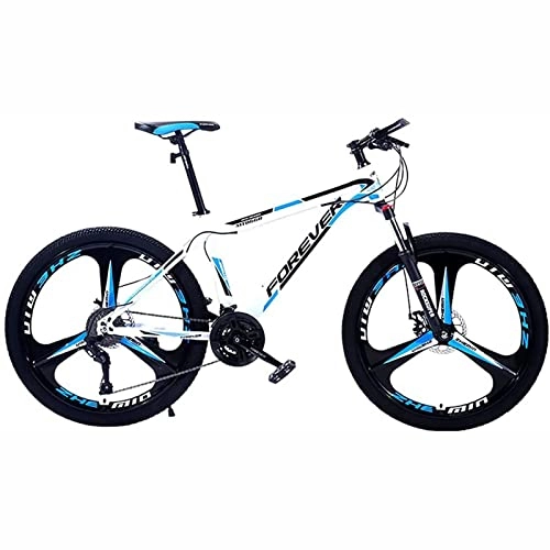 Mountain Bike : Mountain Bikes for Adults High-Carbon Steel Frame Bikes, 21-30 Speed 26 Inches Wheels Gearshift, Front and Rear Disc Brakes Bicycle, Blue, 21 Speed