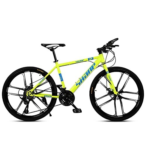 Mountain Bike : Mountain Bikes with Steel Frame, 26 Inch Mountain Bike, Featuring 10 Spoke Wheels 21 / 24 / 27 / 30 Speed, Double Disc Brake And Dual Suspension Anti-Slip Bicycles for Adults / Men / Women, Yellow, 30 speed