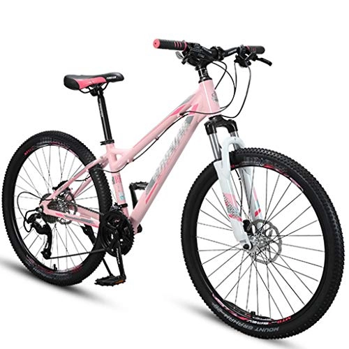 Mountain Bike : Mountain Bikes Women's Ultra-lightweight 27 Speed Adult Aluminum Alloy Commuter Bike Suitable for Road Trail Wasteland (Color : Black pink, Size : 26 inch)