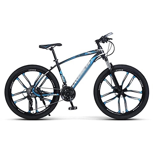Mountain Bike : MQJ 26 inch Adults Mountain Bike High Carbon Steel Full Suspension MTB Bicycle for Adult Dual Disc Brake Outroad Mountain Bicycle for Men Women / Blue / 27 Speed