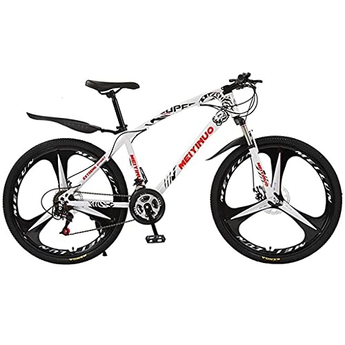Mountain Bike : MQJ Adult Mountain Bike 26-Inch Wheels Carbon Steel Frame with Double Disc Brake and Suspension Fork, Multicolor / White / 27 Speed