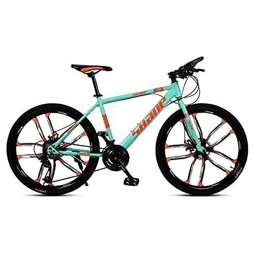 Mountain Bike : MQJ Mountain Bike 26 Inches 21 / 24 / 27 / 30 Speed Suspension Fork Anti-Slip Bicycle with Dual Disc Brake and High Carbon Steel Frame for Men and Women, D, 24 Speed