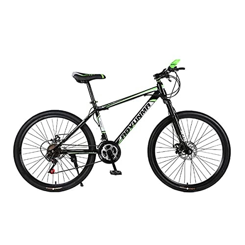 Mountain Bike : MQJ Mountain Bike Carbon Steel Frame 26 inch Wheels 21 Speed Shifter Dual Disc Brakes Front Suspension Bicycle for Men Woman Adult and Teens / Green