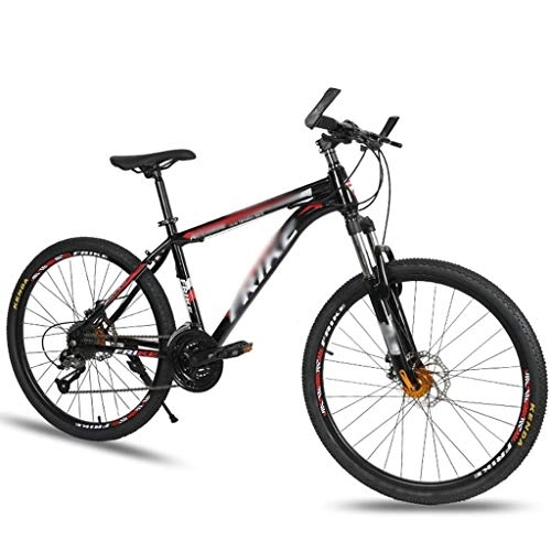 Mountain Bike : Mrzyzy Mountain Bike Adult 26-inch 21-24-27 Speed Variable Speed Bike Adult, Lockable Shock Absorption Front And Rear Double Disc Brakes, Suitable For Road And Travel (Color : Black, Size : 27-speed)