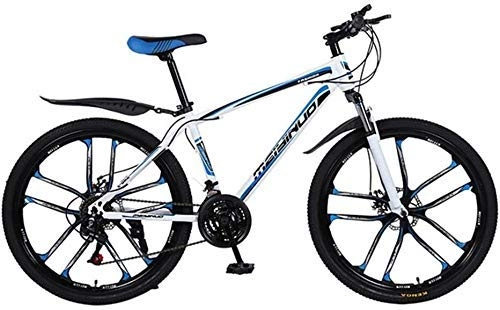 Mountain Bike : MU 26-Inch Mountain Bike Dual Suspension Bike ATV Slip Disc Brakes Bicycle Outing Adult Students Travel to School Car, Blue White 01, 21 Speed