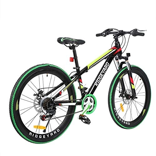 Mountain Bike : MuGuang 26 Inches Shimano 21 Speed Gear Bicycle MTB Men and Women Mountain Bike Disc Brakes Unisex for Adult (black+green)
