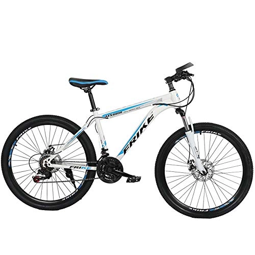 Mountain Bike : MW 26-Inch Mountain Bicycle, Double Disc Brakes Bike, Outdoor Cycling, Mens All-Terrain Mountain Bike 21-Speed 24-Speed 27-Speed, white blue, 27 speed A