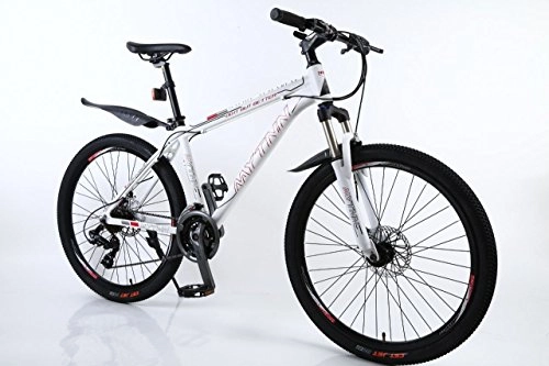 Mountain Bike : MYTNN Mountain Bike 26Inch Alloy Frame 21Speed Suspension Forks Lockout, Bike with Disc Brakes, Shimano with Free Mudguards, Wei mit roten Schriften, 26
