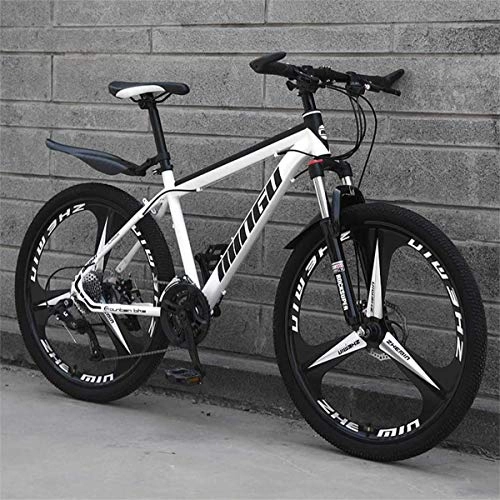 Mountain Bike : myvovo 26 Inch Men's Mountain Bikes Black and White, High-carbon Steel Hardtail Mountain Bike, Mountain Bicycle with Front Suspension Adjustable Seat, 21 Speed, White 3 Spoke