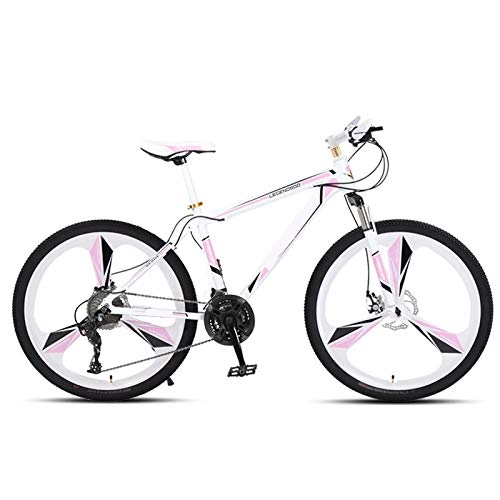 Mountain Bike : ndegdgswg 24 Inch / 26 Inch Mountain Bike, Women's White Pink One Wheel Student Double Disc Brake Bicycle Racing 24inches27speed Aluminumalloyframe-threeknifewheels-whitepink