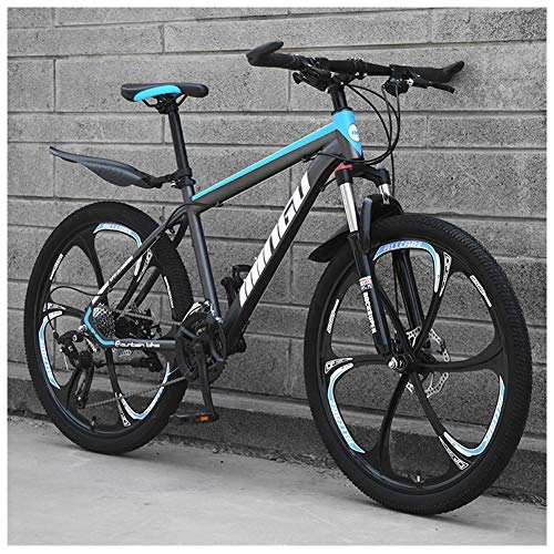 Mountain Bike : NENGGE 24 Inch Mountain Bikes, Mens Women Carbon Steel Bicycle, 30-Speed Drivetrain All Terrain Mountain Bike with Dual Disc Brake, 27Vitesses, Cyan 6 Spoke