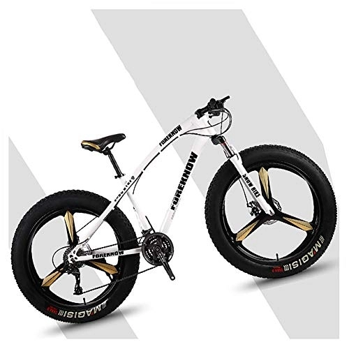 Mountain Bike : NENGGE 26 Inch Hardtail Mountain Bikes with Fat Tire for Adults Men Women, Mountain Trail Bike with Front Suspension Disc Brakes, High-Carbon Steel Mountain Bicycle, White 3 Spoke, 21 Speed