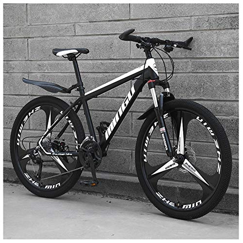 Mountain Bike : NENGGE 26 Inch Men's Mountain Bikes, High-carbon Steel Hardtail Mountain Bike, Mountain Bicycle with Front Suspension Adjustable Seat, 24 Speed, Black 3 Spoke