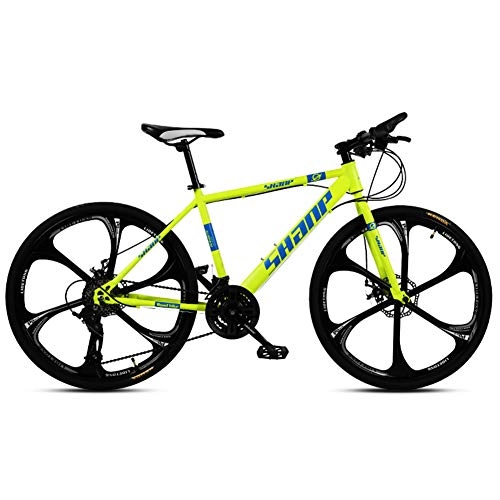 Mountain Bike : NENGGE 26 Inch Mountain Bikes, Men's Dual Disc Brake Hardtail Mountain Bike, Bicycle Adjustable Seat, High-carbon Steel Frame, 21 Speed, Yellow 6 Spoke