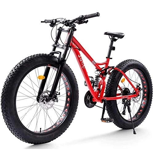 Mountain Bike : NENGGE 26 Inch Mountain Bikes with Dual-Suspension for Adults Men Women, Fat Tire Anti-Slip Mechanical Disc Brakes Mountain Bicycle, All Terrain High-carbon Steel Bike, Red, 21 Speed