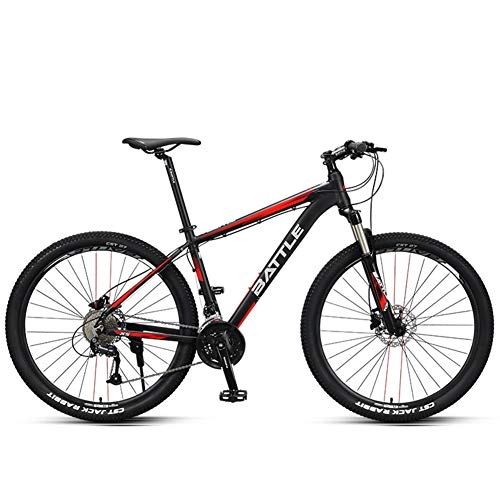 Mountain Bike : NENGGE 27.5 Inch Mountain Bikes, Adult Men Hardtail Mountain Bikes, Dual Disc Brake Aluminum Frame Mountain Bicycle, Adjustable Seat, Red, 27 Speed