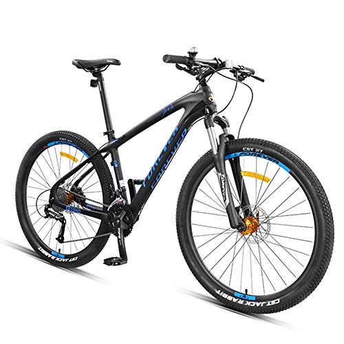 Mountain Bike : NENGGE 27.5 Inch Mountain Bikes, Carbon Fiber Frame Dual-Suspension Mountain Bike, Disc Brakes All Terrain Unisex Mountain Bicycle, Blue, 27 Speed