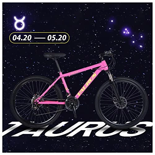 Mountain Bike : NENGGE 27 Speed 26 Inch Mountain Bike Magnesium Alloy and High Carbon Steel with Constellations Seat, Front Suspension Disc Brake Outdoor Bikes for Men Women, Taurus