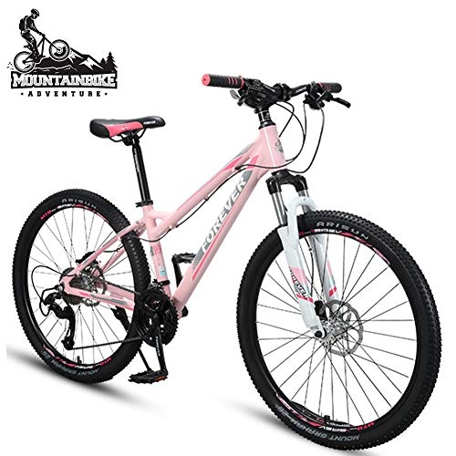 Mountain Bike : NENGGE Adult Hardtail Mountain Bikes with Front Suspension for Women, 26 Inch Girls Mountain Trail Bicycle, Dual Hydraulic Disc Brake Road Bike, Adjustable Seat, Pink, 27 Speed