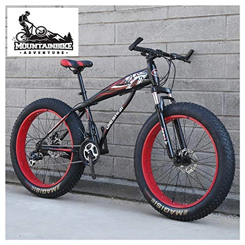 Mountain Bike : NENGGE Fat Tire Hardtail Mountain Bikes with Front Suspension for Adults Men Women, 4" wide tires Anti-Slip Mountain Bicycle, High-carbon Steel Dual Disc Brake Bike, Black2, 26 Inch 21 Speed