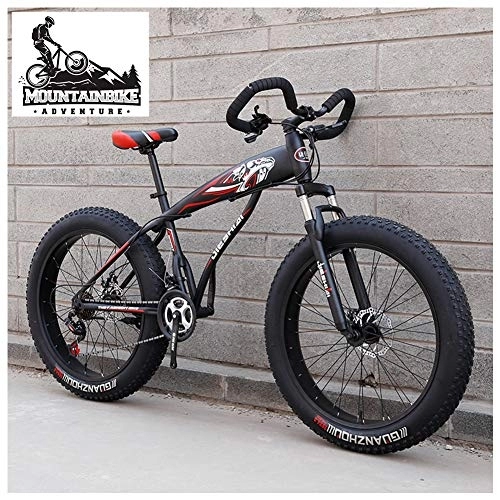 Mountain Bike : NENGGE Hardtail Fat Tire Mountain Bike for Adults, Men Women Mountain Trail Bike with Dual Disc Brake, High-carbon Steel Front Suspension All Terrain Mountain Bicycle, Black, 26 Inch 21 Speed