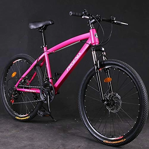 Mountain Bike : NENGGE Hardtail Mountain Bike 26 Inch for Adults Women, 21 / 24 / 27 Speed Girls Mountain Bicycle with Mechanical Disc Brakes, All Terrain Trail Bikes, High Carbon Steel Frame, Pink, 21 Speed