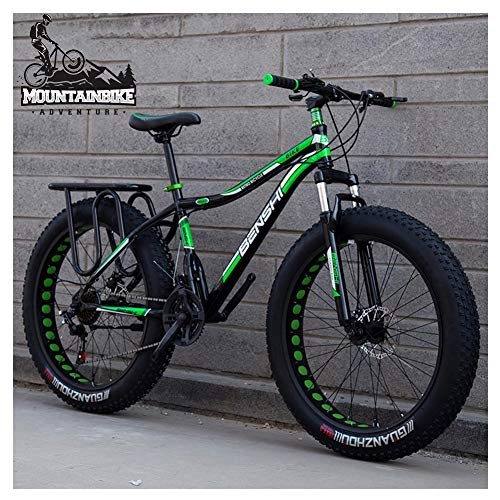 Mountain Bike : NENGGE Hardtail Mountain Bike with Front Suspension Mechanical Disc Brake for Adults Men Women, High-carbon Steel All Terrain Fat Tire Mountain Bike, Anti-Slip Bicycle, Green 2, 24 Inch 24 Speed