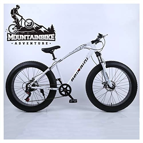 Mountain Bike : NENGGE Hardtail Mountain Bikes with 24 Inch Fat Tire for Adults Men Women, Anti-Slip Mountain Bicycle with Front Suspension & Mechanical Disc Brakes, High Carbon Steel Frame, White, 24 Speed
