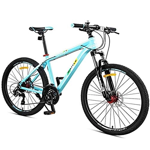 Mountain Bike : NENGGE Off-Road Mountain Bikes 27 Speed for Adults Men Women, Hardtail Mountain Trail Bike with Front Suspension, Aluminum Alloy Mountain Bicycle, Dual Disc Brake & Adjustable Seat, Green, 26 Inch
