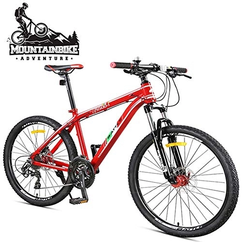 Mountain Bike : NENGGE Off-Road Mountain Bikes 27 Speed for Adults Men Women, Hardtail Mountain Trail Bike with Front Suspension, Aluminum Alloy Mountain Bicycle, Dual Disc Brake & Adjustable Seat, Red, 26 Inch