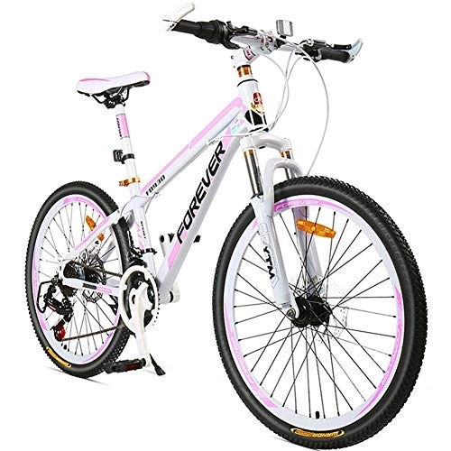 Mountain Bike : NENGGE Women Hardtail Mountain Bike 26 Inch 24 Speed, Anti-Slip Adult Girls Mountain Bicycle with Front Suspension & Mechanical Disc Brakes, High Carbon Steel & Adjustable Seat, Pink, Spoke