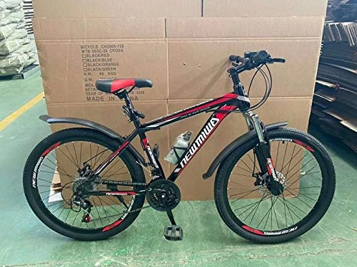 Mountain Bike : Newmiwa 26" Wheel Unisex Mountain Bike in Red Color for Adults, Steel Frame, 21 Speed, Front and Rear Disc Brakes