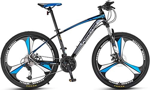 Mountain Bike : No Branded Forever Adult MTB Mountain Bike, Hardtail Bicycle with Adjustable Seat, YE880, 26 inch, 27 Speed, Aluminum Alloy Frame, Black-Blue, ONE PIECE ALLOY RIM