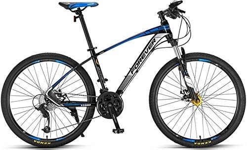 Mountain Bike : No Branded Forever Adult MTB Mountain Bike, Hardtail Bicycle with Adjustable Seat, YE880, 26 inch, 27 Speed, Aluminum Alloy Frame, Black-Blue Standard