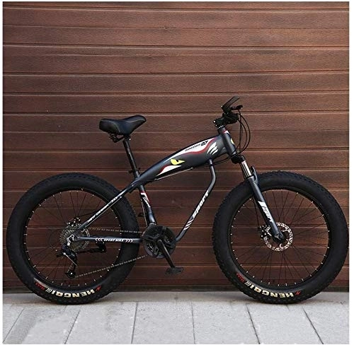 Mountain Bike : Nologo Bicycle 26 Inch Mountain Bikes, Fat Tire Hardtail Mountain Bike, Aluminum Frame Alpine Bicycle, Mens Womens Bicycle with Front Suspension, Black, 24 Speed Spoke, Size:21 Speed Spoke