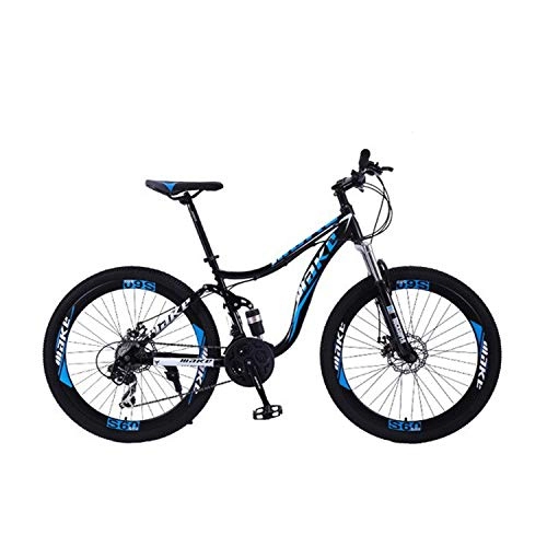 Mountain Bike : NoraHarry Flower Steel Frame Full Suspension 24 Speed 26 Inch Aluminum Alloy Wheel Mountain Bike Love sports (Color : Black blue 40 spoke)