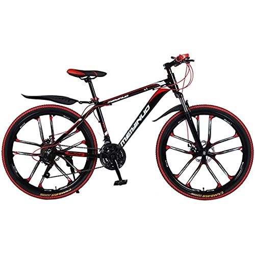 Mountain Bike : NZKW 26-Inch Aluminum Alloy 27-Speed 10-Spoke One-Wheel Mountain Dual-Disc Brake Shock Absorption Variable Speed Cross-Country Bike, black red, 26 inches