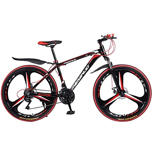 Mountain Bike : NZKW 26 Inch Aluminum Alloy 27 Speed 3 Spokes One Wheel Mountain Double Disc Brake Shock Absorption Variable Speed Cross Country Bike, black red, 26 inches