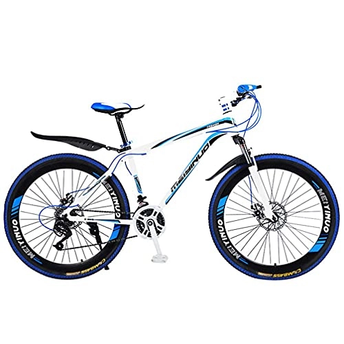 Mountain Bike : NZKW 26-Inch Aluminum Alloy 27-Speed 40-Spoke Wheel Mountain Dual-Disc Brake Shock Absorption Variable Speed Cross Country Bike, white blue, 26 inches