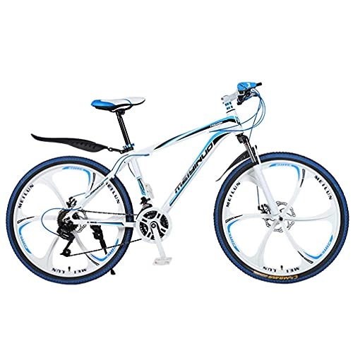 Mountain Bike : NZKW 26-Inch Aluminum Alloy 27-Speed 6-Spoke One-Wheel Mountain Dual-Disc Brake Shock Absorption Variable Speed Cross-Country Bike, white blue, 26 inches