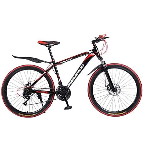 Mountain Bike : NZKW 26-Inch Aluminum Alloy 27-Speed Spoke Wheel Mountain Dual-Disc Brake, Shock Absorption And Variable Speed Off-Road Bike, black red, 26 inches