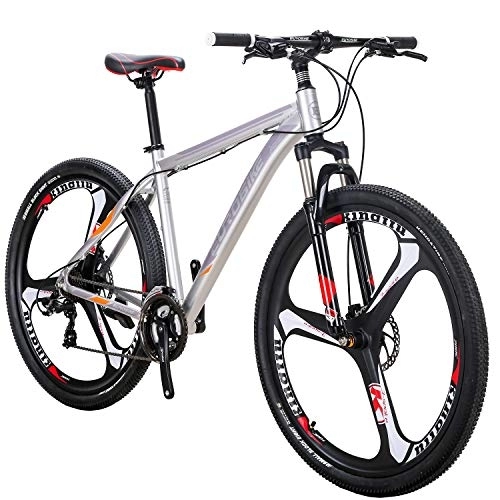 Mountain Bike : OBK X9 29er Mens Mountain Bike 29 Inch wheels Aluminum Frame 21 Speed Dual Disc Brakes Front Suspension Bicycle for Men (3 Spoke Mag wheels Silver)