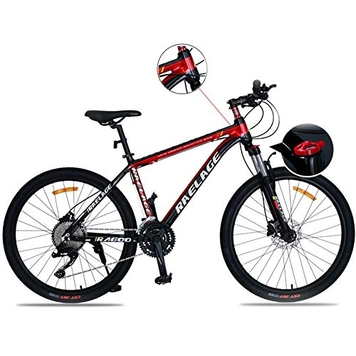 Mountain Bike : Outdoor Mountain Racing Bicycles, 27 -Speed Aluminum Alloy Mountain Bike Disc Brake, Suspension Fork, Black + Red