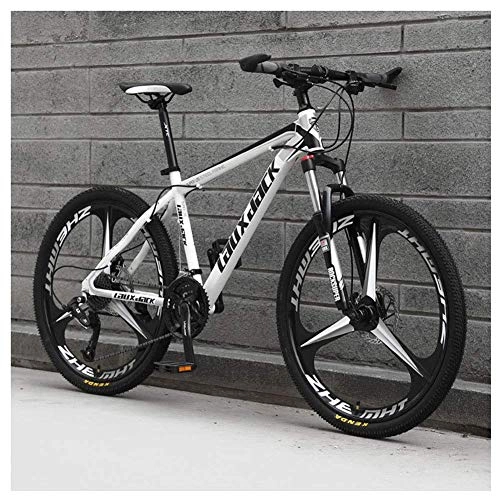 Mountain Bike : Outdoor sports Mountain Bike 26 Inches, 3 Spoke Wheels with Dual Disc Brakes, Front Suspension Folding Bike 27 Speed MTB Bicycle, White
