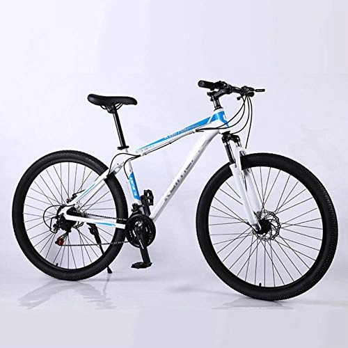 Mountain Bike : Pakopjxnx 29 inch mountain bike aluminum alloy bike double disc brake bicycle outdoor sport mountain bicycle, 24speed White blue