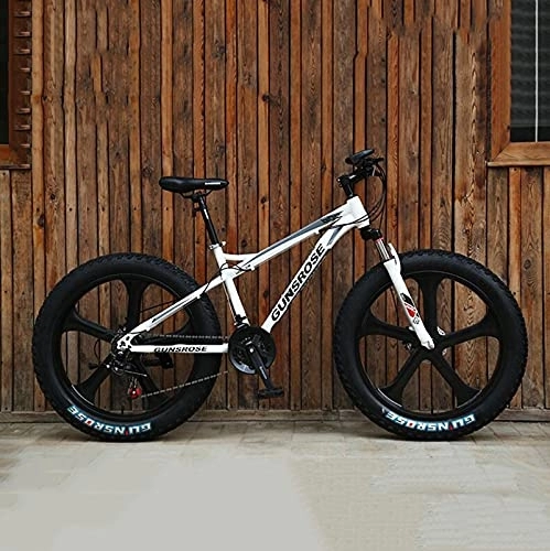Mountain Bike : PBTRM 26 Inch Fat Tire Mountain Bike, 21-Speed Dual Disc Brake Mens Bike, 4-Inch Wide Knobby Tires, Front Fork Suspension, High Carbon Steel Frame, Multiple Colors, White