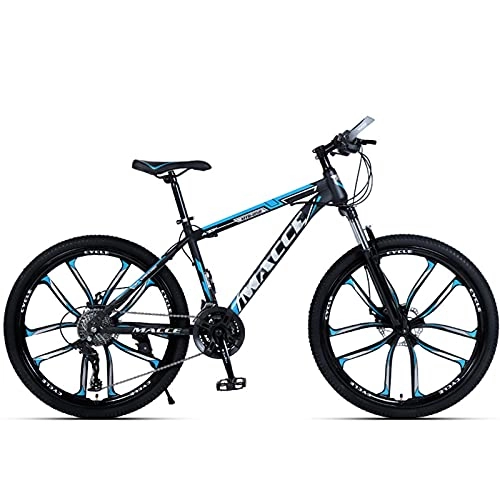 Mountain Bike : PBTRM 26 Inches 27 Gears MTB Mountain Bike, High-Carbon Steel Frame, Lockable Front Fork, Mechanical Double Disc Brake, Magnesium Alloy Wheel, Blue